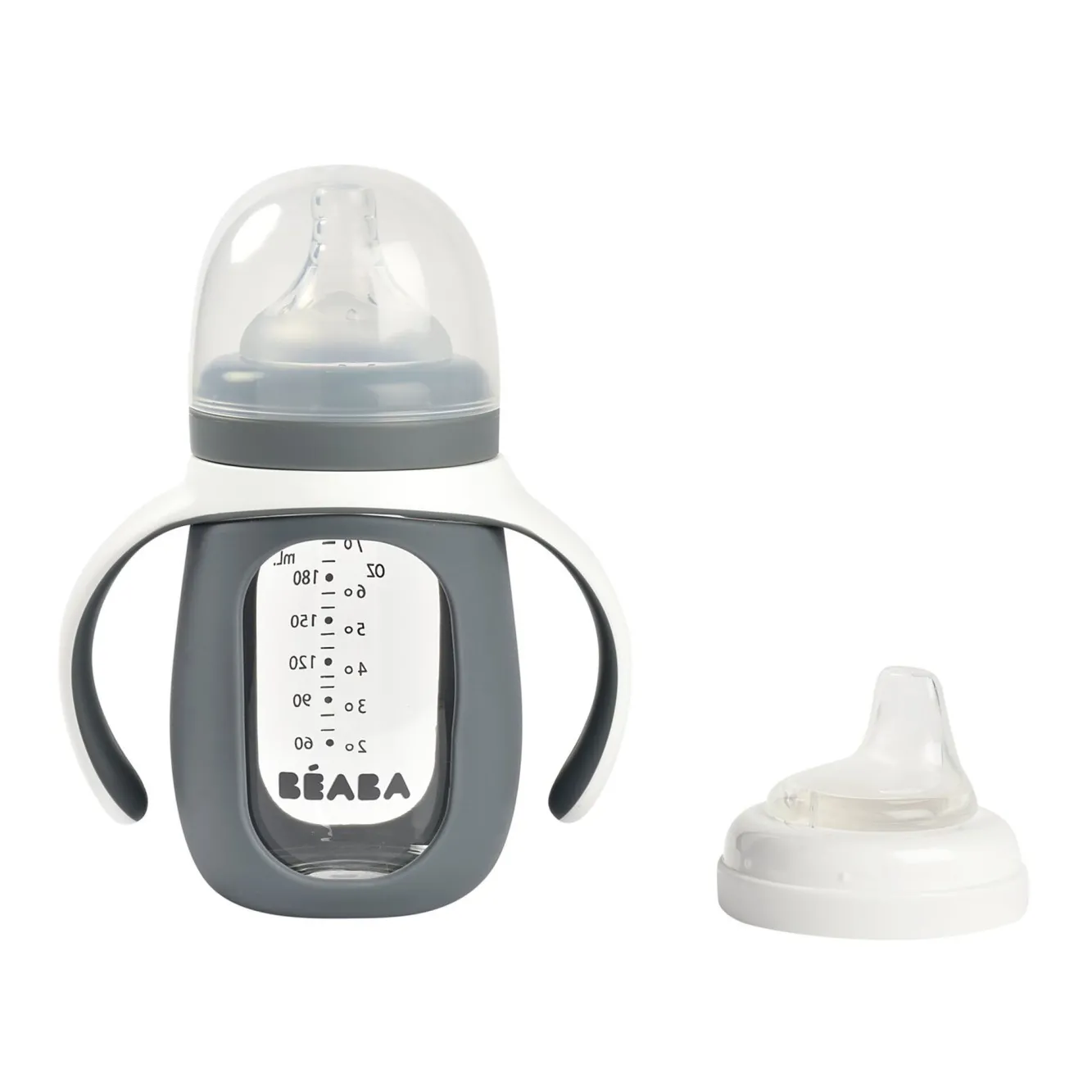 BÉABA Couverts, Vaisselle Et Bavoirs>Biberon Verre D'Apprentissage 210 Ml Mineral Grey