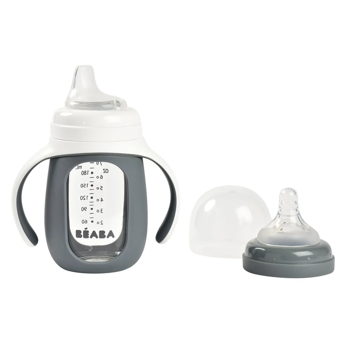 BÉABA Couverts, Vaisselle Et Bavoirs>Biberon Verre D'Apprentissage 210 Ml Mineral Grey