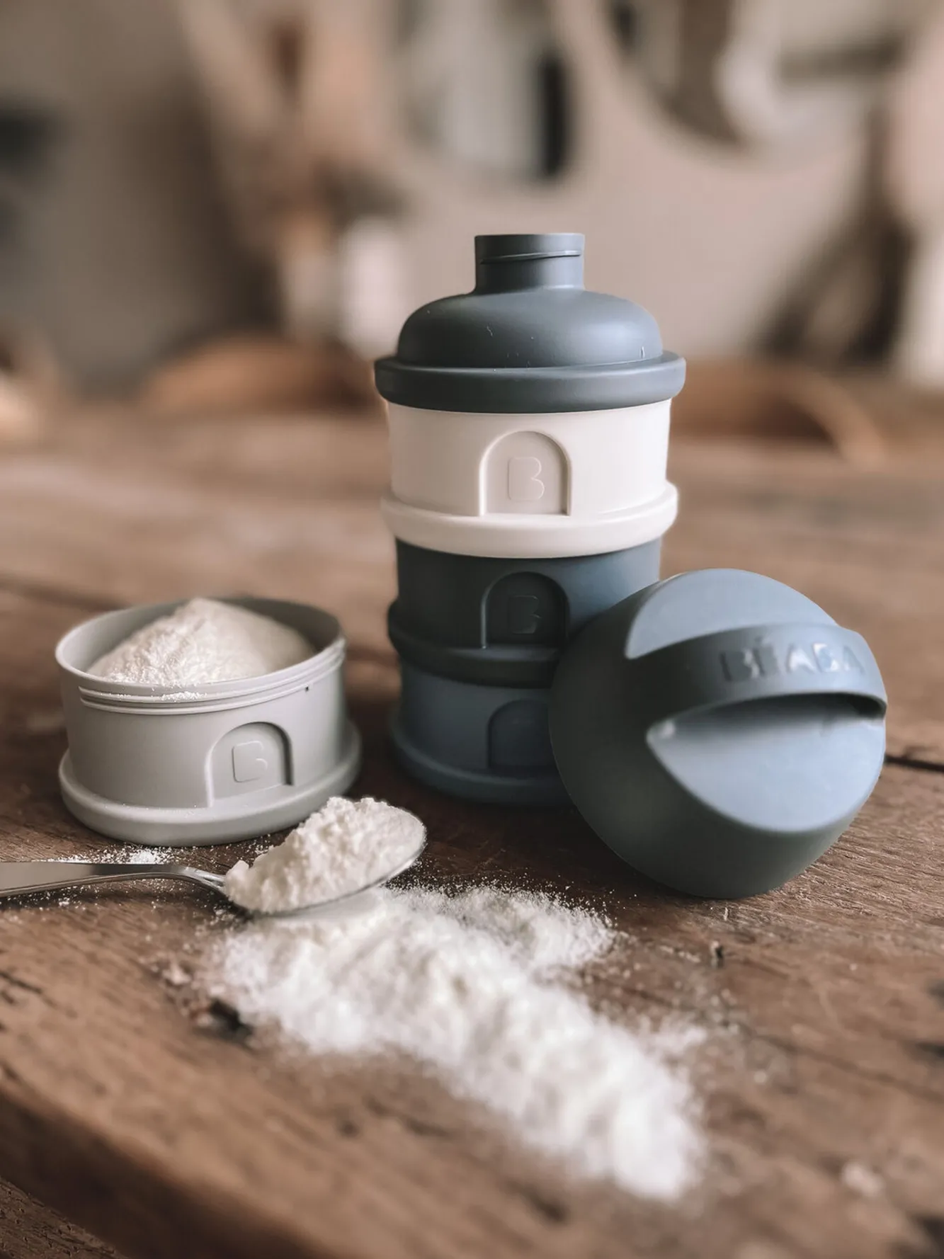 BÉABA Doseurs De Lait>Boite Doseuse 4 Compartiments Mineral Grey / Blue