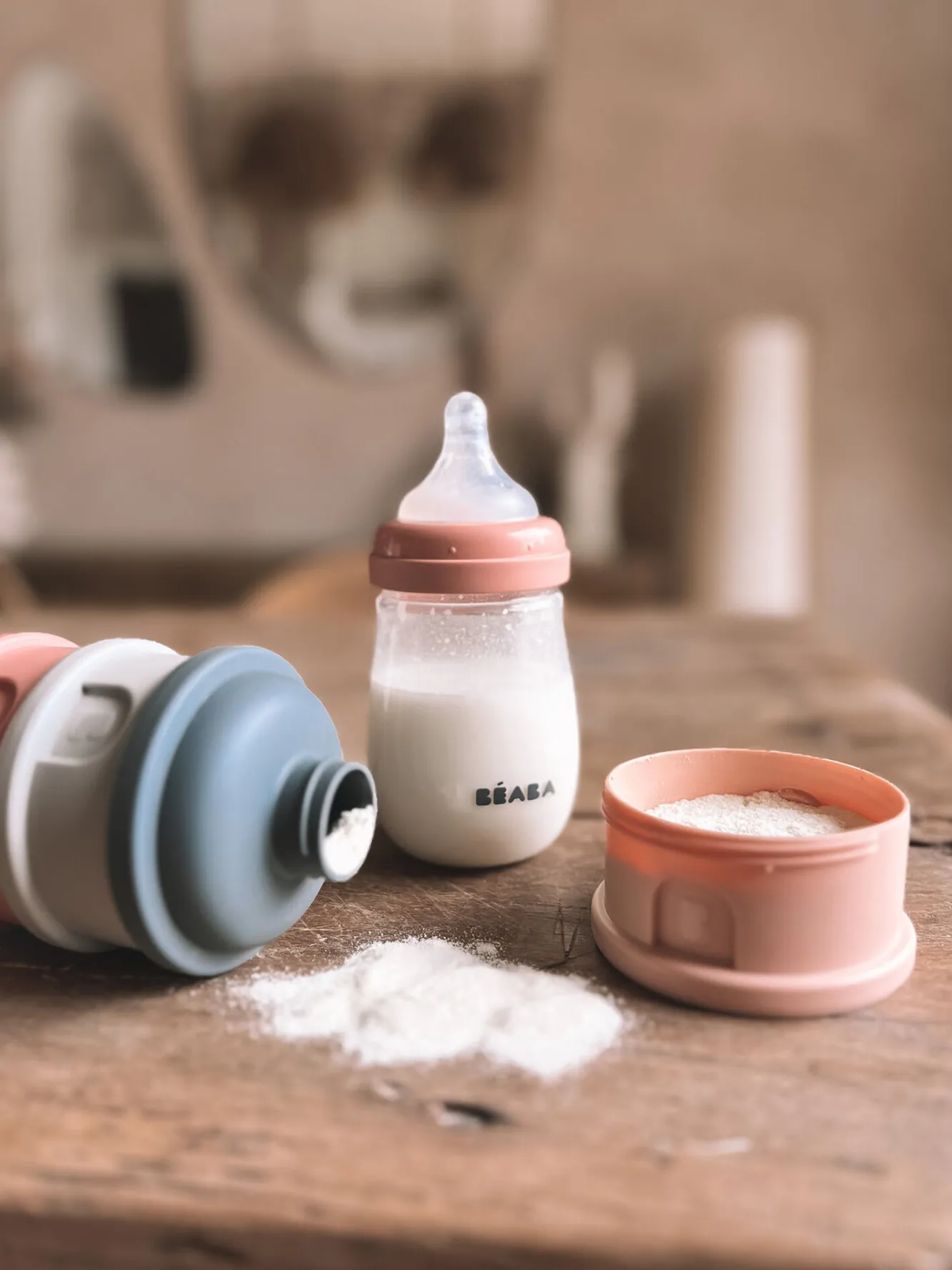 BÉABA Doseurs De Lait>Boite Doseuse 4 Compartiments Mineral Grey /Pink