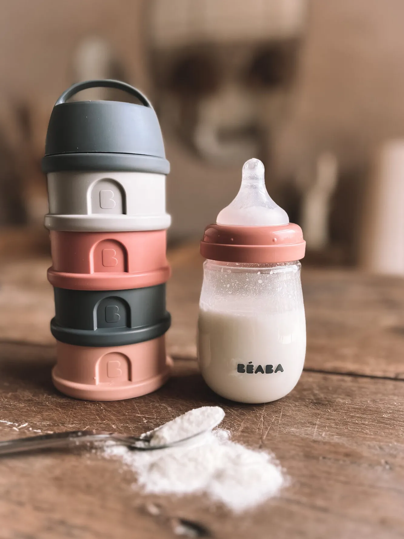 BÉABA Doseurs De Lait>Boite Doseuse 4 Compartiments Mineral Grey /Pink