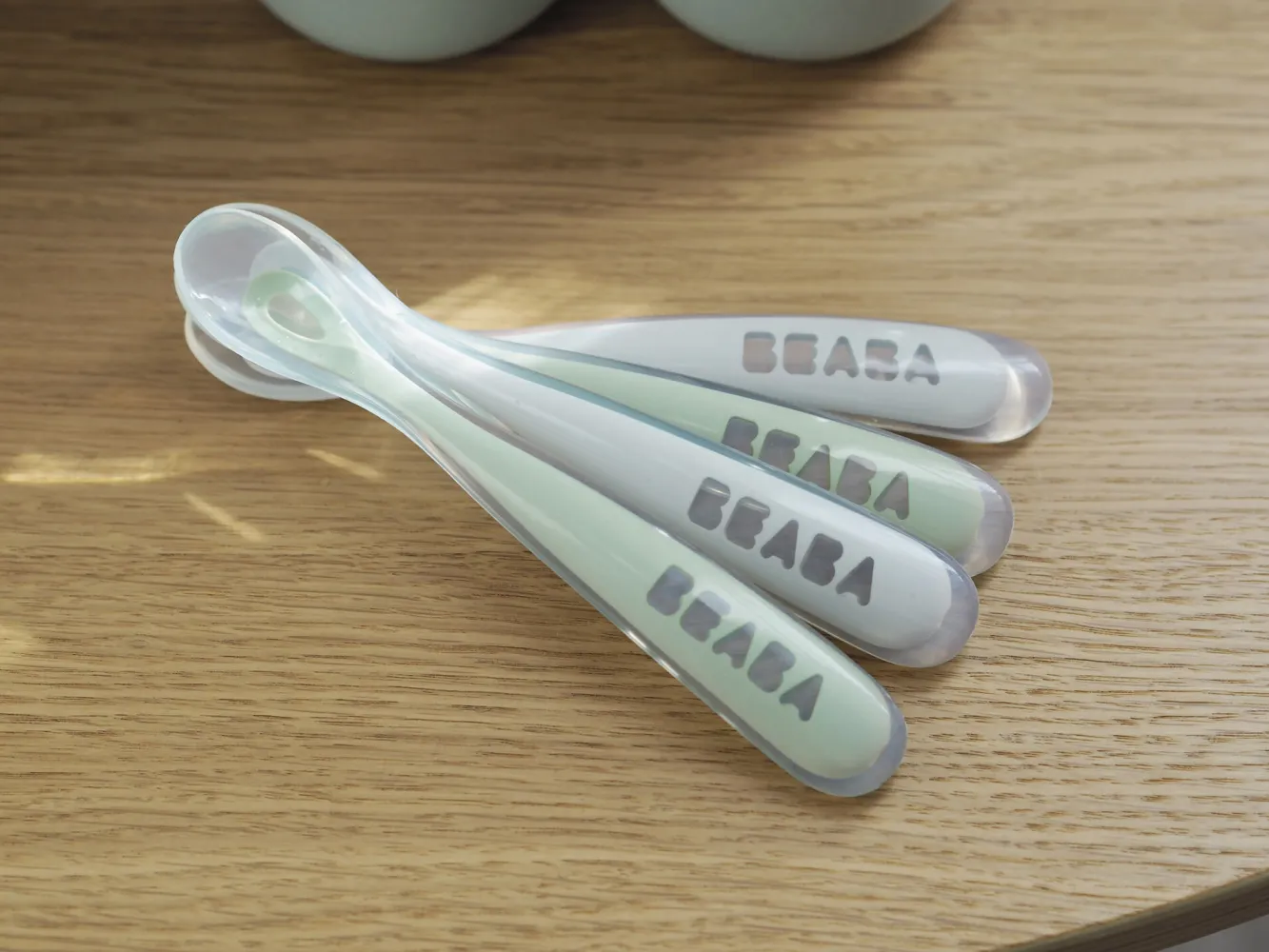 BÉABA Couverts, Vaisselle Et Bavoirs>Lot 4 Cuilleres 1Er Age Silicone Velvet Grey / Sage Green