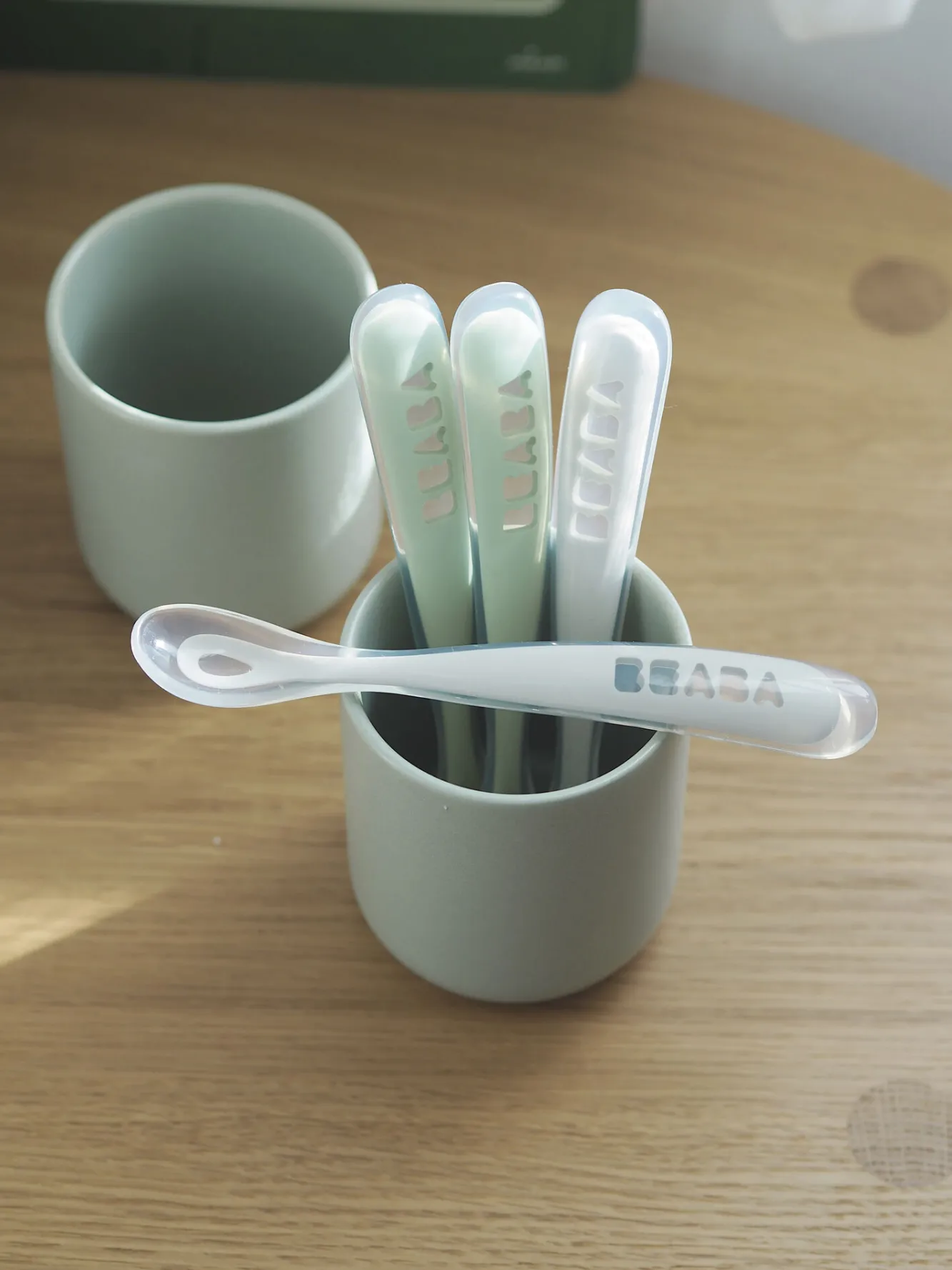 BÉABA Couverts, Vaisselle Et Bavoirs>Lot 4 Cuilleres 1Er Age Silicone Velvet Grey / Sage Green