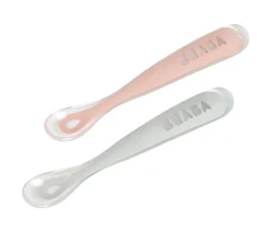 BÉABA Couverts, Vaisselle Et Bavoirs>Lot 2 Cuilleres 1Er Age Silicone + Boite De Transport Grey/P