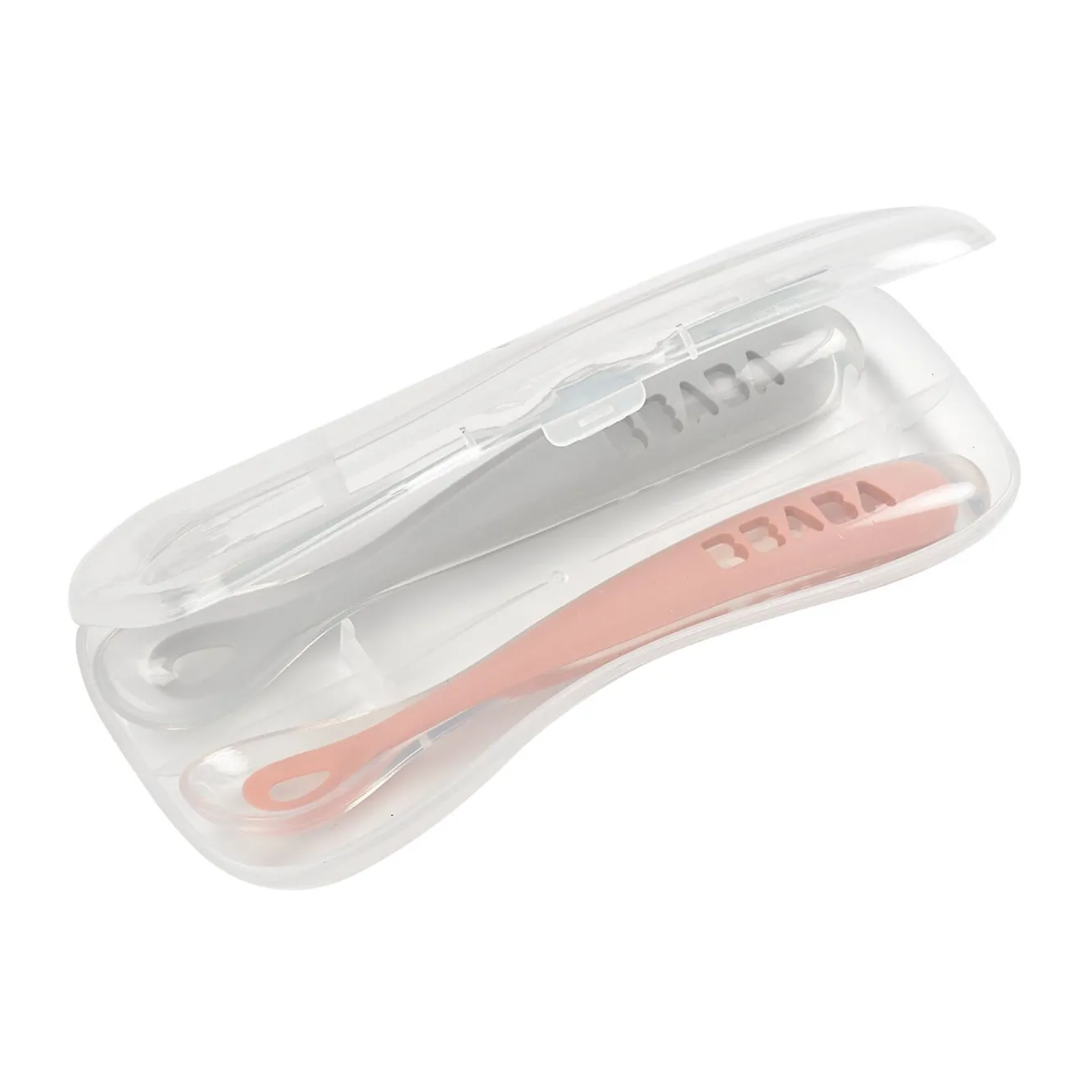 BÉABA Couverts, Vaisselle Et Bavoirs>Lot 2 Cuilleres 1Er Age Silicone + Boite De Transport Grey/P