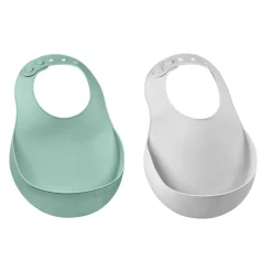 BÉABA Couverts, Vaisselle Et Bavoirs>Lot De 2 Bavoirs Silicone Light Mist/Sage Green