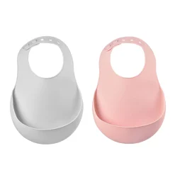 BÉABA Couverts, Vaisselle Et Bavoirs>Lot De 2 Bavoirs Silicone Light Mist/Old Pink