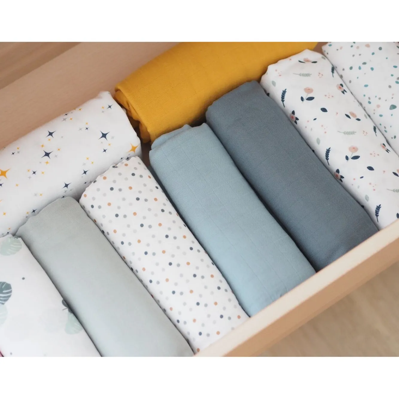 BÉABA Emmaillotage>Lot De 2 Langes Xxl En Coton Baltic Blue/Points