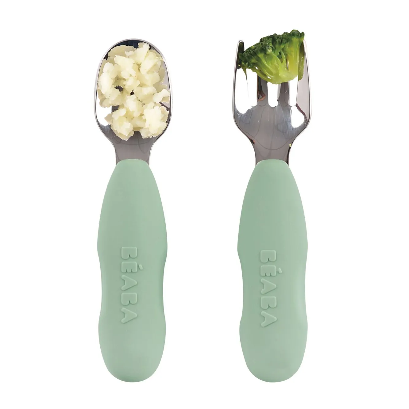 BÉABA Couverts, Vaisselle Et Bavoirs>Lot De 2 Pre-Couverts Inox Sage Green