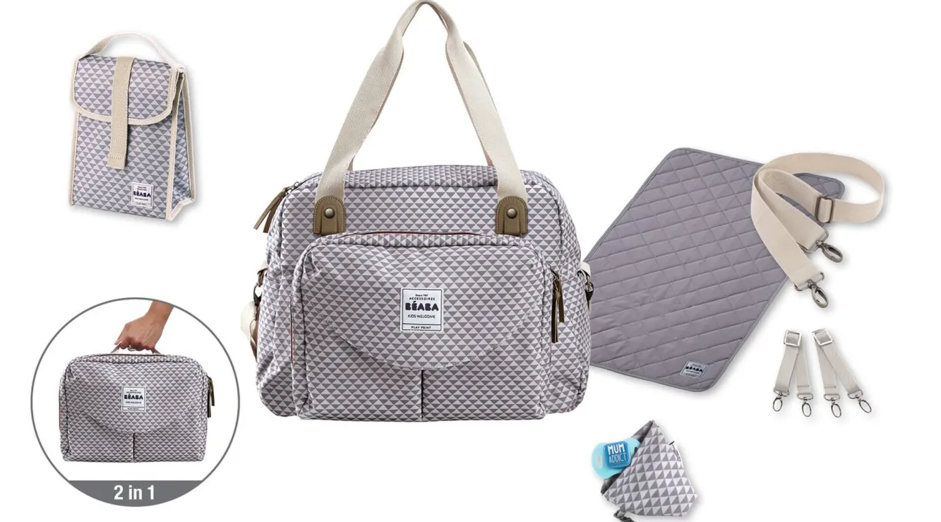 BÉABA Sacs À Langer>Sac A Langer Geneve Ii Play Print Grey/Coral