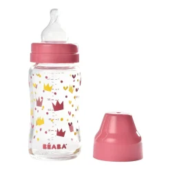 Biberon Verre Col Large 240Ml Crown Pink*BÉABA Best